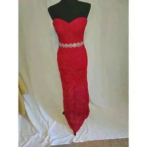 Vintage Deb Shop Red Strapless Formal Gown Size 9